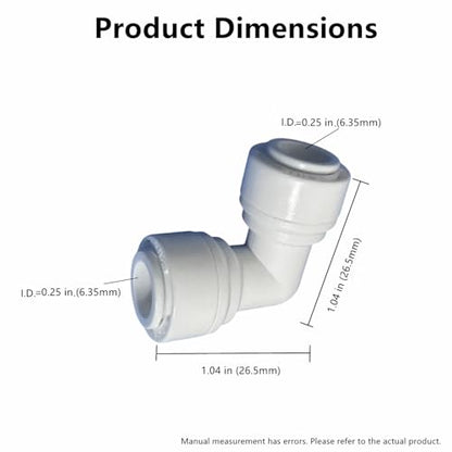 1/4" RO Tubing 90-Degree Elbow Connector, Push-to-Connect Fittings for RO/DI Water Filter Systems & Aquariums (20 Pack) - style: 1/4" elbow connect(20)