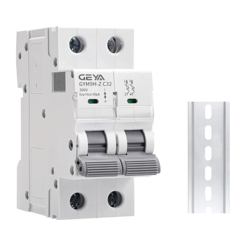 GEYA 2P 32A 300VDC Non-Polar Miniature Circuit Breaker,6kA Breaking Capacity,C Curve MCB,DIN Rail Mount, Thermal Magnetic Trip for Screen, Energy Storage and Other DC Non-Polar Applications - size: 32 Amps+DIN Rail