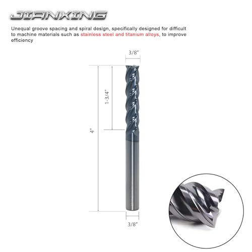 3/8" Extra Long 4-Flute Carbide Square End Mill, 4" OAL, 1Pc - size: 3/8" Extra Long (1 Pc), style: For Stainless Steel