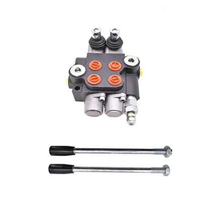 Hydraulic Valve 2 Spool Double Acting Hydraulic Valve 11 GPM Hydraulic Directional Control Valve 3625 PSI SAE Ports for Tractors Loaders, Gray, 8.7x7.1x3.6