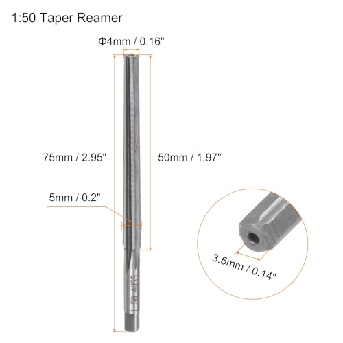HARFINGTON Tapered Hand Reamers 1:50 4mm Small Dia 5mm Big Dia Flute - size: 4mm - 5mm