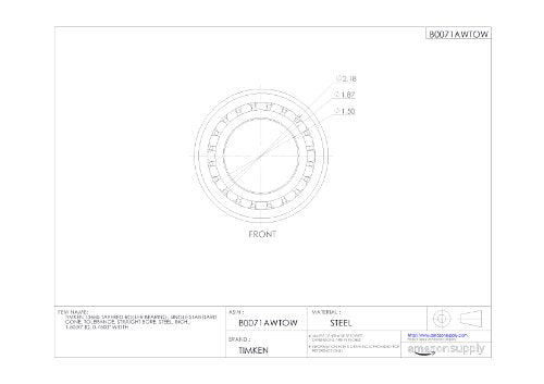 Timken 13685 Tapered Roller Bearing, Single Cone, Standard Tolerance, Straight Bore, Steel, Inch, 1.5000" ID, 0.7500" Width