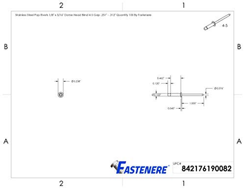 Fastenere Pop Rivets - 1/8" x 5/16" (100pcs) Heavy Duty, Open-End, Stainless Steel, Dome-Head Blind Rivets, Corrosion-Resistant, High Tensile & Shear Strength, 4-5 Gap 0.251"-0.352" - size: 1/8" x 5/16" (4-5) (100 Pack)
