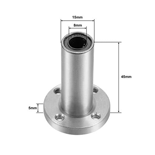uxcell LM8UU Extra Long Round Flange Linear Ball Bearings, 8mm Bore Dia, 15mm OD, 45mm Length(Pack of 2) - size: 8mm