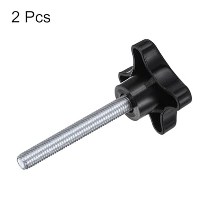 HARFINGTON 2pcs Star Knobs M10 x 60mm Male Thread Plastic 4-Star Stud Knob Hand Tightening Clamping Screw Replacement Threaded Handle, Black - size: M10 x 60mm