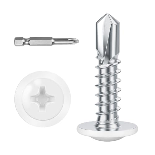#8 x 3/4" (100 PCS) White Head Fast Self Tapping Sheet Metal Screws, Modified Truss Head Self Drilling Screw, Full Thread, Screwdriver Bit Included - color: White, size: #8 x 3/4"