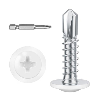 #8 x 3/4" (100 PCS) White Head Fast Self Tapping Sheet Metal Screws, Modified Truss Head Self Drilling Screw, Full Thread, Screwdriver Bit Included - color: White, size: #8 x 3/4"