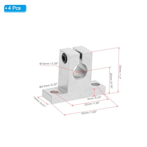PATIKIL SK10 Aluminum Linear Motion Rod Rail Clamping Guide Support, 4 Pcs for 10mm Dia Shaft - size: SK10