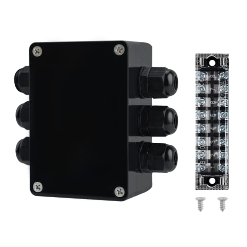 JINDOUZI ABS IP67 Waterproof Dustproof Electrical Junction Box, with 15A 600V Barrier Terminal Cable Connector, 3IN/3Out Power Junction Box（3.93 * 2.67 * 1.96in） - size: 3T3 3.93"x 2.67"x1.96"A