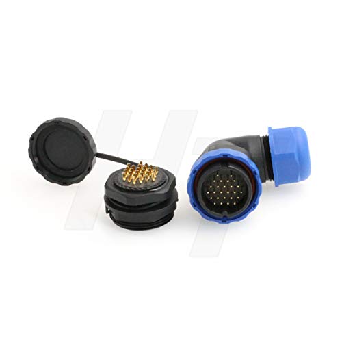 HangTon HE29 26 Pin Waterproof Wire Connector Plastic Threaded Outdoor Industrial Electrical Power Circular Male Female Angled Cable Plug + Panel Socket (26 pin) - size: 26 pin