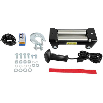 18000LBS Electric Winch, 18000lbs 12V Winch Steel Cable Winch, 18000LBS Winch ATV UTV Truck Winch, with Wireless and Hand Remote Controller, Control Box Assembly,4 Way Roller Fairlead,Hook