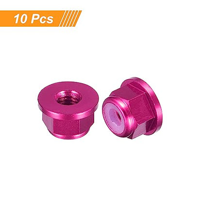 uxcell Nylon Insert Hex Lock Nuts, 10pcs - M2 x 0.4mm Aluminum Alloy Self-Locking Nut, Anodizing Flange Lock Nut for Fasteners (Pink) - size: M2 x 0.4mm