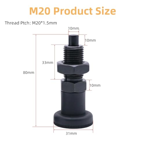 Push Fit Ball Nose Spring Plunger, Carbon Steel Retractable Spring Plunger Return Knob Plunger Spring Loaded Plunger Spring Plunger Pin Non Lock Out Indexing Plunger Pull Knob Spring Pin (M20) - size: M20