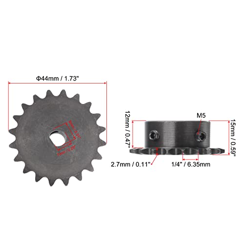 uxcell 20 Tooth Roller Sprocket B Type, #25 Chain Single Strand 1/4" Pitch, 8 x 7mm Bore Black Oxide C45 Carbon Steel with Set Screws for ISO 04C Chain