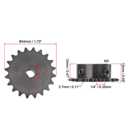 uxcell 20 Tooth Roller Sprocket B Type, #25 Chain Single Strand 1/4" Pitch, 8 x 7mm Bore Black Oxide C45 Carbon Steel with Set Screws for ISO 04C Chain