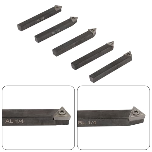 Carbide Turning Tool Set for Lathes - 1/4 TCMT090204 Inserts and Holder, 5 Pcs Metal Machining Kit