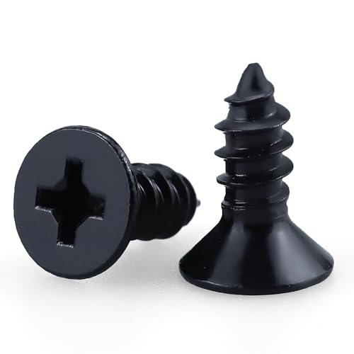 #6 x 3/8" Flat Head Phillips Sheet Metal Tek Screws, 304 Stainless Steel 18-8, Black Oxide Coated Finish, Corrosion Resistant Flat Head Wood Screws, 100 PCS - size: #6 x 3/8"