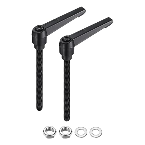 uxcell 2pcs Lever Adjustable Handles M8 x 80mm Metric Male Thread with Nuts Washers, Level Clamping Handle Set Hand Stud Knobs Rotating Screw Handles Bolts with Locking Lever, Black - size: M8 x 80mm