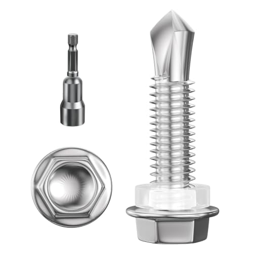 Wensilon (250Pcs)#10×1" Hex Washer Head Self Drilling Screws, 410 Stainless Steel Metal SheetScrews，TEK Screws, Sheet Metal Self Tapping Screws - color: Silver, size: #10x1"
