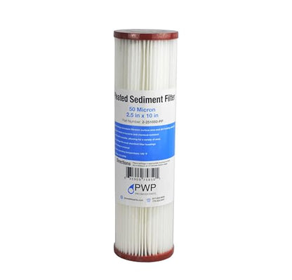 Pleated Poly Sediment Water Filter Cartridge Standard 2.5x10" 50 Micron 25 Pack