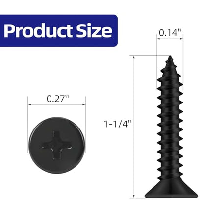 #6 x 1-1/4" Flat Head Self Tapping Screws, 304 Stainless Steel 18-8 Wood Screw, Black Finish, Screwdriver Bit Included, 100 PCS - color: Black, size: #6 x 1-1/4"