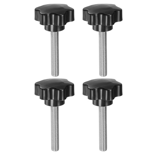 HARFINGTON 4pcs Star Knobs M10 x 60mm 304 Stainless Steel Threaded Stud 46mm Plastic 6-Star Head Hand Tightening Thumb Screw Clamping Jig Knob Handle, Black - size: M10 x 60mm x 46mm