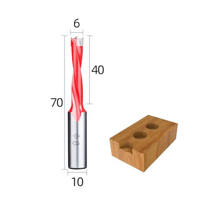 HUHAO 6mm Carbide Tipped Brad Point Boring Bit, Left Hand Dowel Drill Bits - size: 6mm Dia x 70mm Long x 10mm Shank L