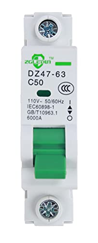 AC Miniature Circuit Breaker, 1 Pole 50 Amp, 120/240VAC, 6kA Din Rail Mount Breaker with Thermal Magnetic Trip, DZ47-63 C50 1P, AC Solar MCB - color: 1 Pole, size: 50 A