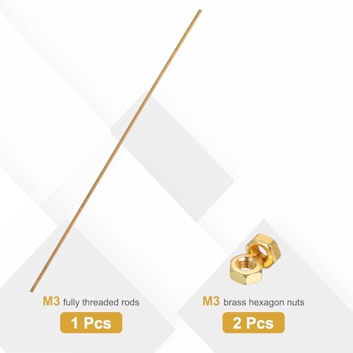 uxcell Brass Fully Threaded Rod, M3x0.5mm Pitch Right Hand Threads Studs with Solid Brass Hex Nuts, 250mm/10 Long Threaded Screw Rods Fasteners for Anchors Bolts Hangers Clamps - size: M3x0.5mmmm250mm