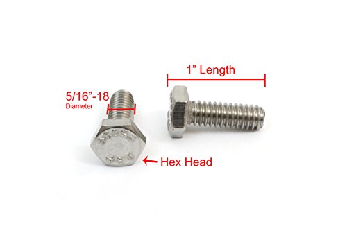 Bolt Dropper 5/16""-18 x 1 Stainless Hex Head Bolts (50 pk) - 18-8 Stainless Steel Self Tapping Sheet Metal Screws for Indoor and Outdoor Use, DIY Projects, Woodworking and More - size: 5/16"-18 x 1"