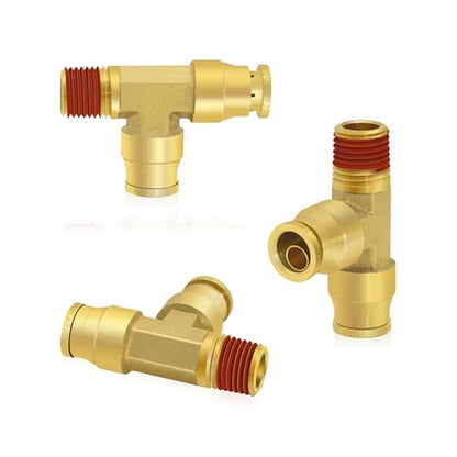 Siptenk 3/8" OD Tube x 1/4" Side NPT Thread Tee Brass Air Line Fittings - color: 3/8" OD & 1/4" Side NPT Tee