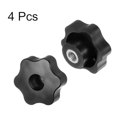 HARFINGTON 4pcs Star Knobs M8 Female Thread 48mm Head Plastic Through Hole Brass Screw-in Clamping Handles Threaded Hand Knobs, Black - color: Black, size: M8 x 48mm