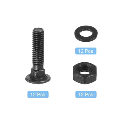 uxcell M6 x 20mm Carriage Bolt Kit, 12 Set Round Head Square Neck Screws, Carriage Bolts Screws Set Includes Washers and Nuts - Carbon Steel Black Oxide for Fastening Accessories - size: M6 x 20mm