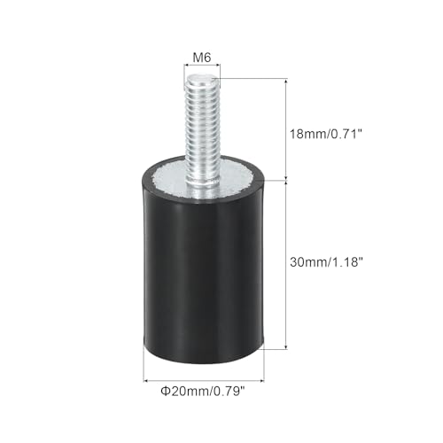 uxcell M6 Thread Rubber Mounts, Vibration Isolators, Cylindrical Shock Absorber with Studs 20 x 30mm 8pcs - size: M6x20x30mm