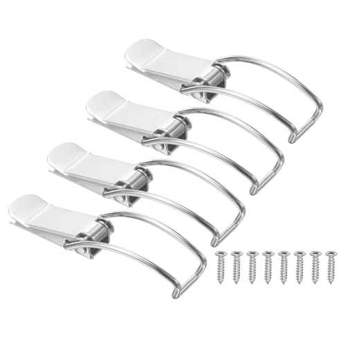PATIKIL 4 Pcs Stainless Steel Spring Loaded Toggle Latch, 3.4" Clamp Catch Hasp Lock with Mounting Screws for Cabinet Door Barn Wooden Case Chest - size: 3.4"