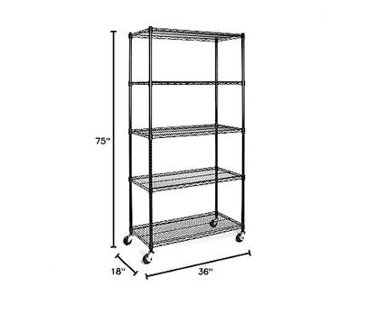 UltraDurable 5-Tier NSF Steel Wire Shelving, 36"W x 18"D x 75"H, Black - color: Black, size: 5-Tier Shelving, 36" W x 18" D