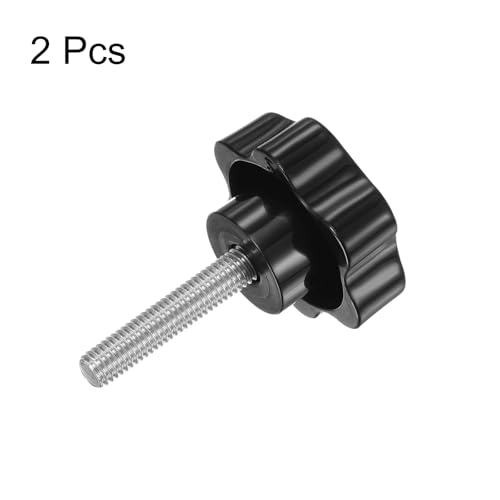 HARFINGTON 2pcs Star Knobs M8 x 40mm 304 Stainless Steel Threaded Stud 46mm Plastic 6-Star Head Hand Tightening Thumb Screw Clamping Jig Knob Handle, Black - size: M8 x 40mm x 46mm