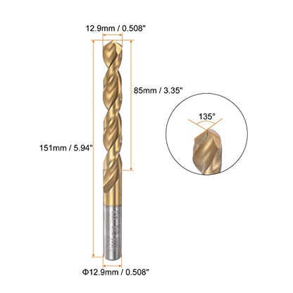 HARFINGTON Twist Drill Bit 12.9mm Titanium Coated (HSS-E) M42 High Speed Steel 8% Cobalt Straight Shank for Stainless Steel Aluminum Alloy Metal - size: 12.9mm