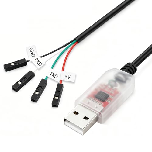 CP2102 USB to TTL Serial Adapter Cable, USB 2.0 to UART Converter 4 Pin (TXD RXD GND 5V), 3ft/95cm Long, 3.3V TTL Signal for Arduino, Raspberry Pi, ESP8266, ESP32 (1pcs)