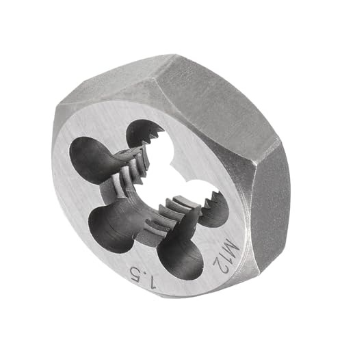 Hex Rethreading Die, M12 x 1.5 Pitch, Carbon Steel Cylindrical Pipe Threading Tool with 5 Chip Holes - (Applications: for Threading Repairing) - size: M12x1.5