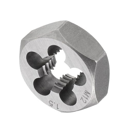 Hex Rethreading Die, M12 x 1.5 Pitch, Carbon Steel Cylindrical Pipe Threading Tool with 5 Chip Holes - (Applications: for Threading Repairing) - size: M12x1.5