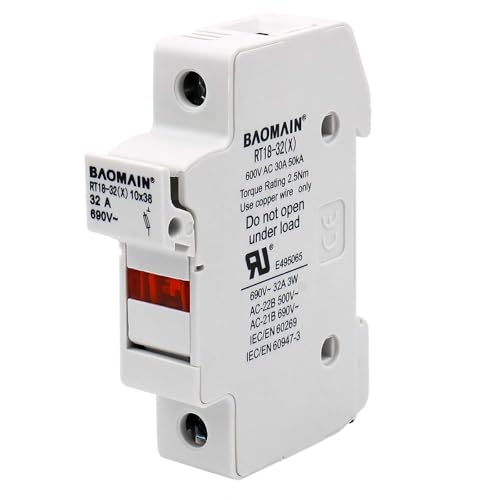 BAOMAIN 5-Pack 1P 690V DIN Rail Fuse Holder for 10x38mm Fuse,UL Recognized