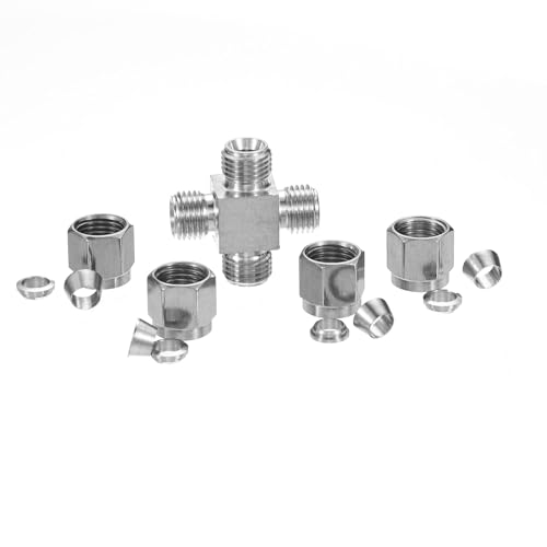 PATIKIL 304 Stainless Steel Cross Compression Tube Fitting 6.4mm, 1/4" ID, Pipes Adapter for Water Garden Irrigation System, Silver - size: 0.25 Inch