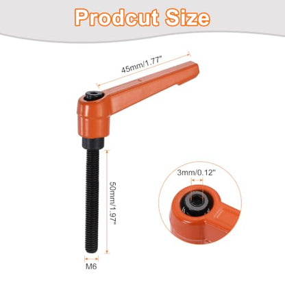 uxcell Clamping Lever Handles for Lathe, M6x50mm Male Thread Orange 4Pcs - size: M6x50mm