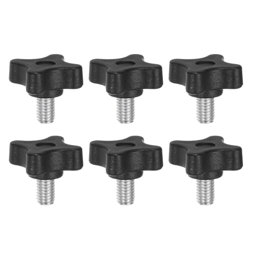 HARFINGTON 6pcs Star Clamping Knobs M8 x 12mm Metric Male Thread 32mm 4-Point Plastic Head Threaded Stud Knob Hand Tightening Thumb Screw Jig Handle, Black - size: M8 x 12mm x 32mm