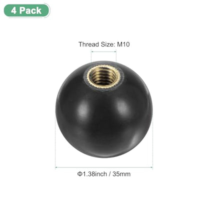 M METERXITY 4-Pack Threaded Ball Knobs, M10 Female Thread 35mm Dia. Thermoset Ball Knob for Lathe/Machine/Lawn Mowers, Round Phenolic Brass Insert Lever Handle [Black] - color: Black, size: M10x35mm