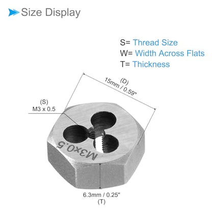 Hex Rethreading Die, M3 x 0.5 Pitch, Carbon Steel Cylindrical Pipe Threading Tool with 3 Chip Holes - (Applications: for Threading Repairing) - size: M3x0.5
