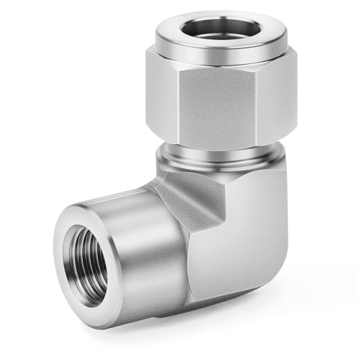 ChillWaves 304 Stainless Steel Compression Tube Fitting, 1/2" OD x 1/4" NPT Female 90 Degree Elbow Compression Union Connector(1-PACK) - size: 1/2" OD x 1/4" FNPT