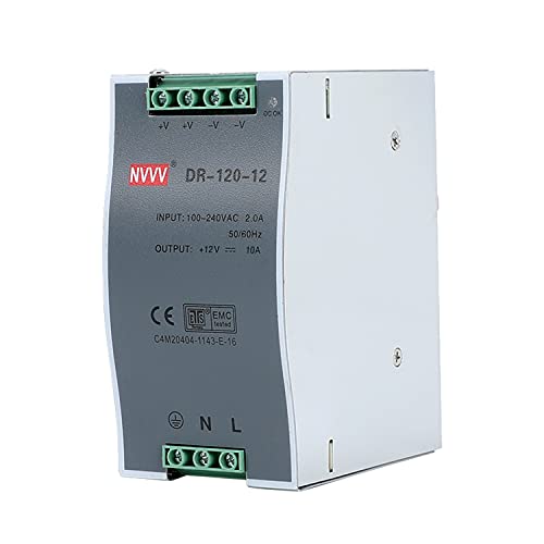 DR-120-12 AC to DC DIN-Rail Mount Power Supply, 12V, 10 Amp, 120W Single Extreme -30 to 70 °C (-22 to 158 °F) Operating Temp, Overload Protection, Metal - size: 12V 120W