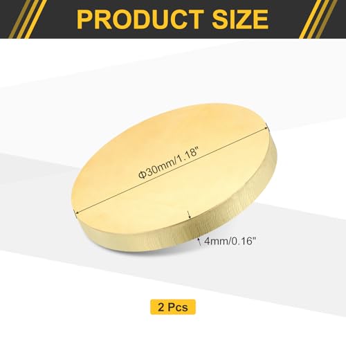 uxcell 2Pcs Brass Round Plate, 0.16"(4mm) Thick 1.2"(30mm) Dia H65 Brass Round Disc Blank Metal Sheet Copper Circle Disc for Metal Stamping DIY Crafts - size: 0.16"x 1.2"